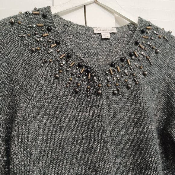 Coldwater Creek Beaded Jewel Neck Cardigan Sweater - Picture 6 of 11